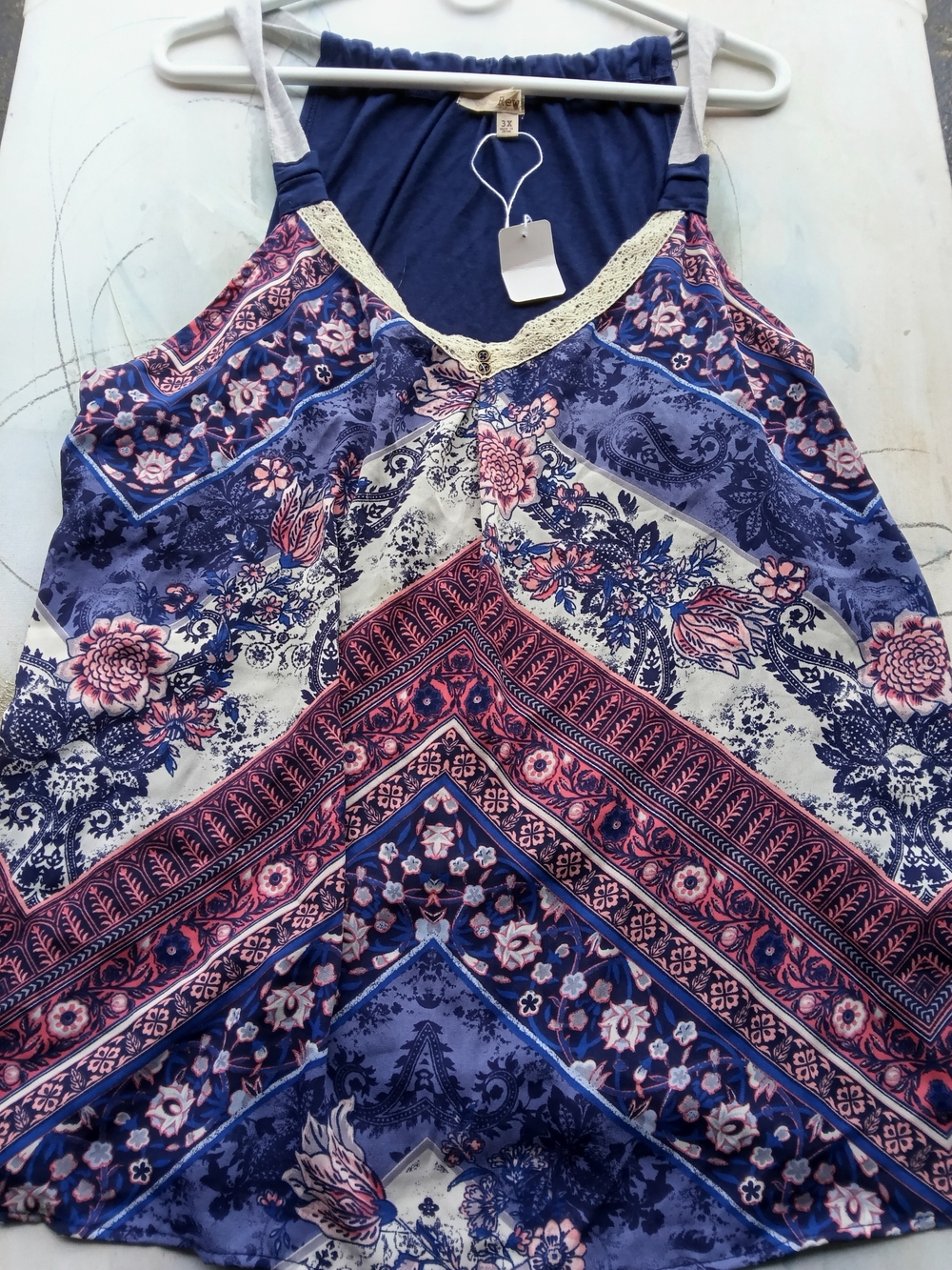 Rewind Navy Blue Top with White Stitch Detail